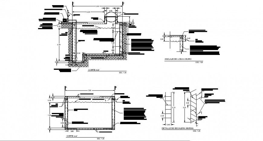 Water septic tank section, plan, structure and plumbing details dwg file