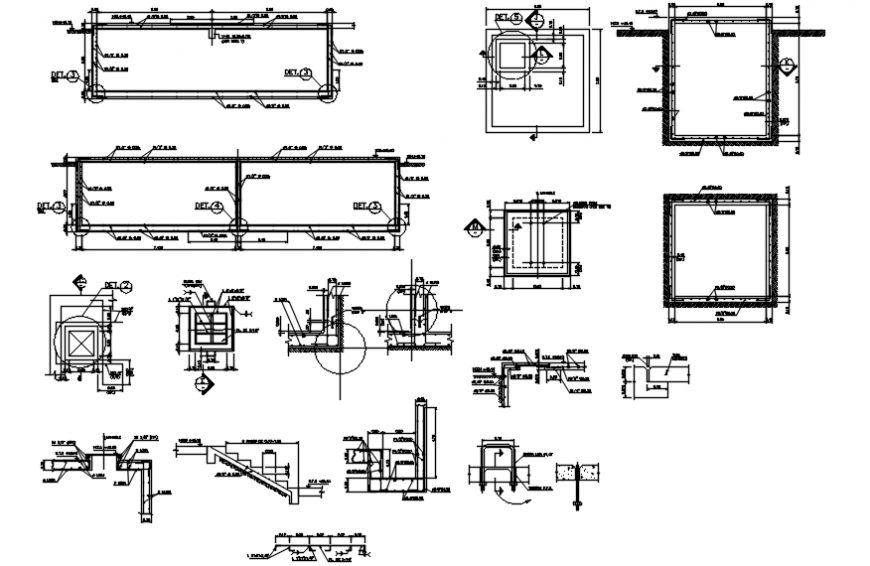 Water septic tank section, plan and plumbing structure details dwg file