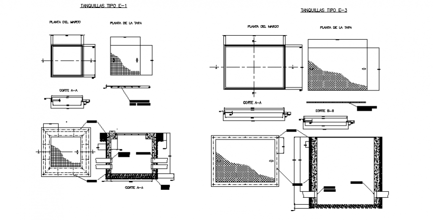 Water septic tank section and plan details dwg file