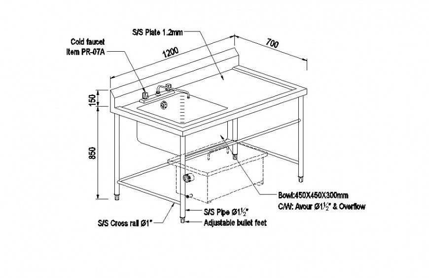 Water sink installation drawing auto-cad dwg file