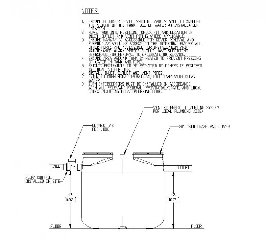 Water storage tank detail 2d view CAD constructive structure layout dwg file