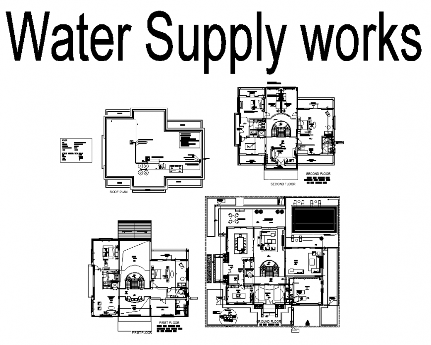 Water supply works detail elevation 2d view dwg file
