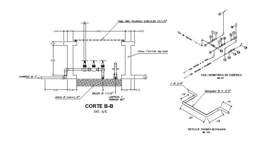 Water system isometric structure, plan and plumbing details dwg file
