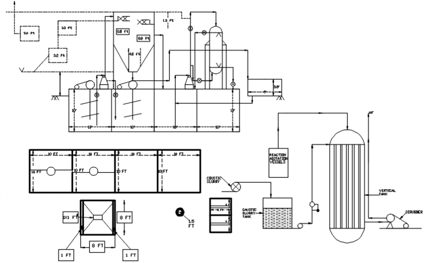 Water tank and boiler section and installation drawing details dwg file