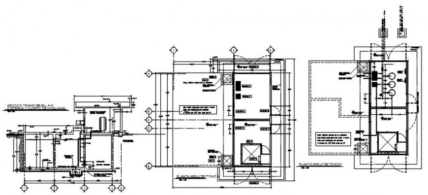 Water tank and machine room section and plumbing details dwg file