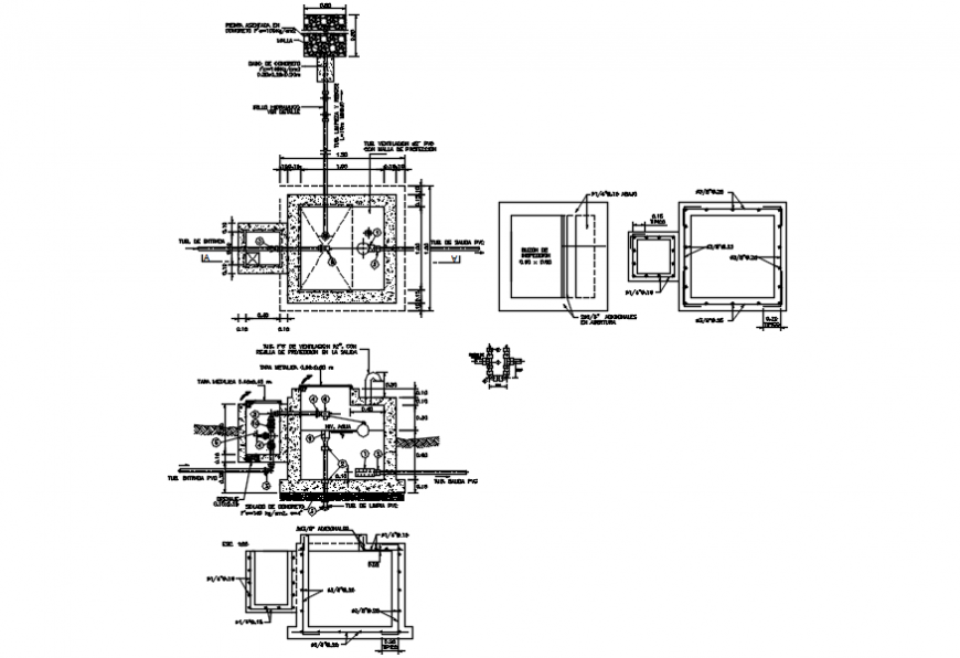 Water tank camara section and plumbing structure details dwg file