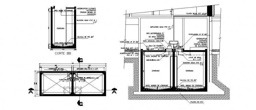 Water tank construction detail drawing in dwg AutoCAD file.