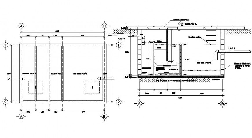 Water tank construction details 2d view autocad software file