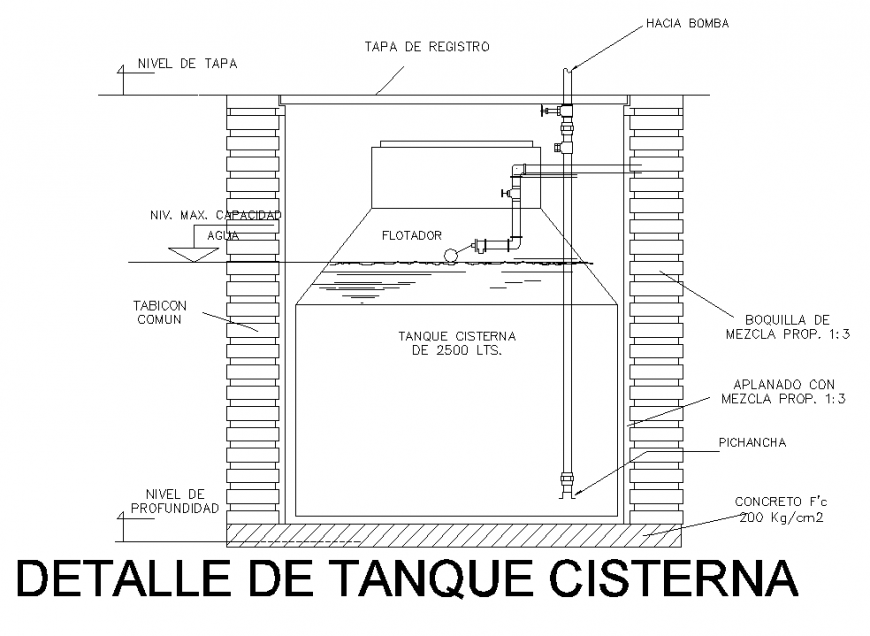 Water tank detail 2d view layout autocad file