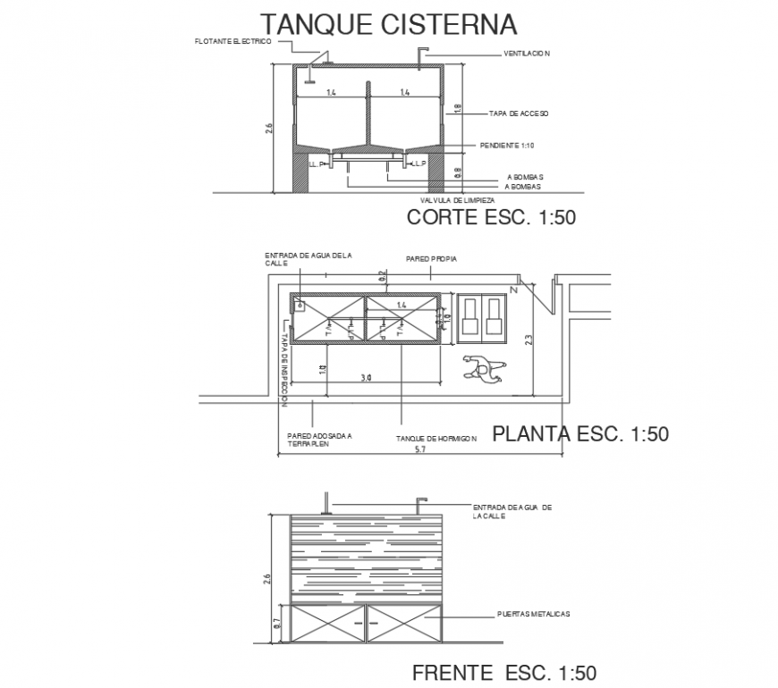 Water tank detail drawing in dwg AutoCAD file.