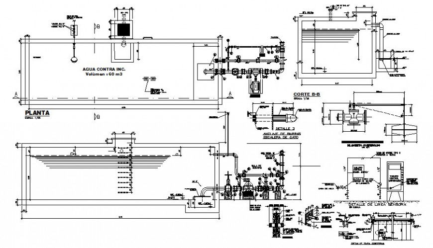 Water tank details blocks drawing in autocad