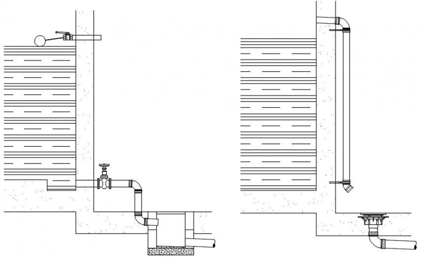 water tank drain and overflow cad detail