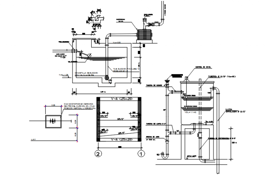 Water tank drawings 2d view construction blocks dwg autocad file