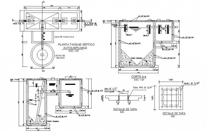 Water tank drawings details plan and section autocad file