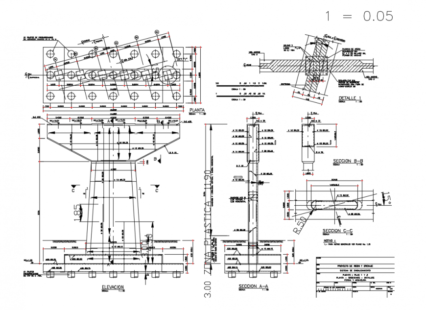Water tank elevation and drainage irrigation constructive details dwg file