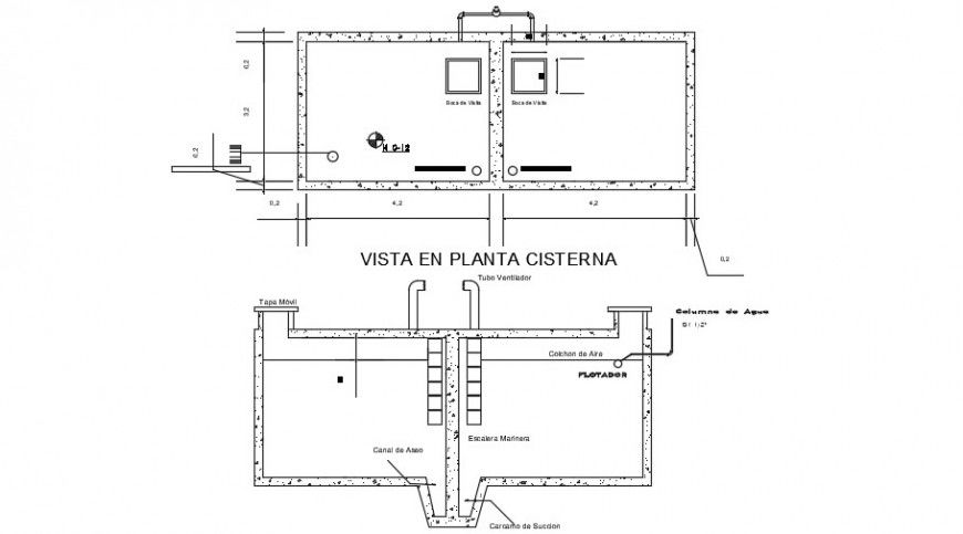 Water tank for apartment building plan and plumbing details dwg file