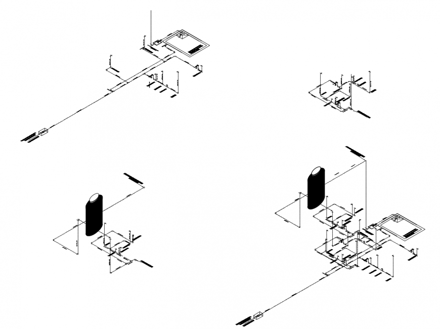 Water tank isometric drawing, installation and plumbing details dwg file