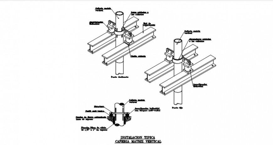 Water tank joints structure and plumbing construction details dwg file