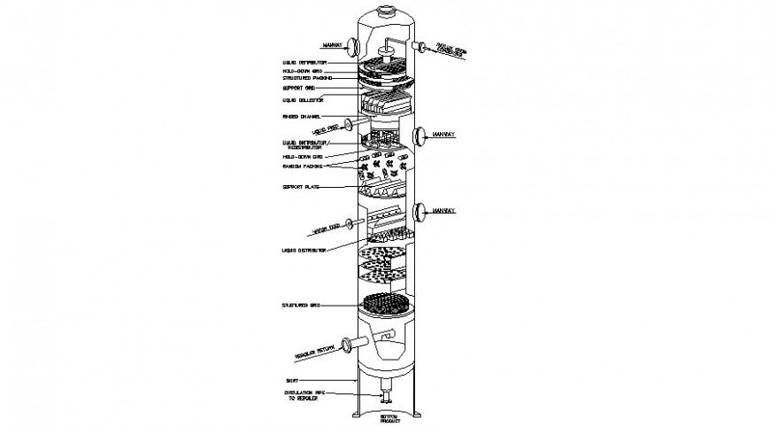 Water tank main section and plumbing structure drawing details dwg file