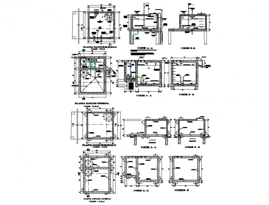 Water tank of house building-section and plumbing details dwg file