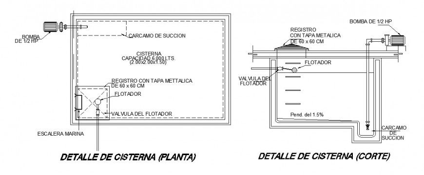 Water tank plan and plumbing system cad drawing details dwg file