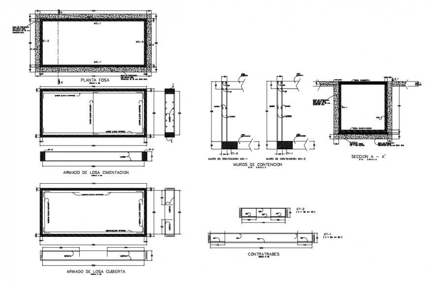 Water tank section, construction and plumbing details of hospital building dwg file