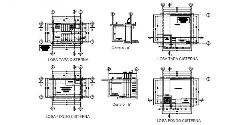 Water tank section, foundation plan and plumbing details dwg file