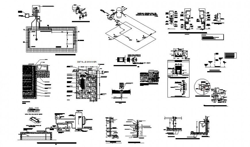 Water tank section, isometric, water installation and plumbing drawing details dwg file