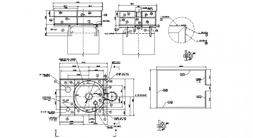 Water tank section, plan and plumbing cad drawing details dwg file
