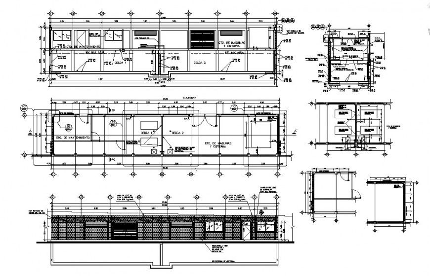 Water tank section, plan and plumbing structure details of office building dwg file