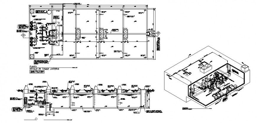 Water tank section, plan and plumbing system cad drawing details dwg file
