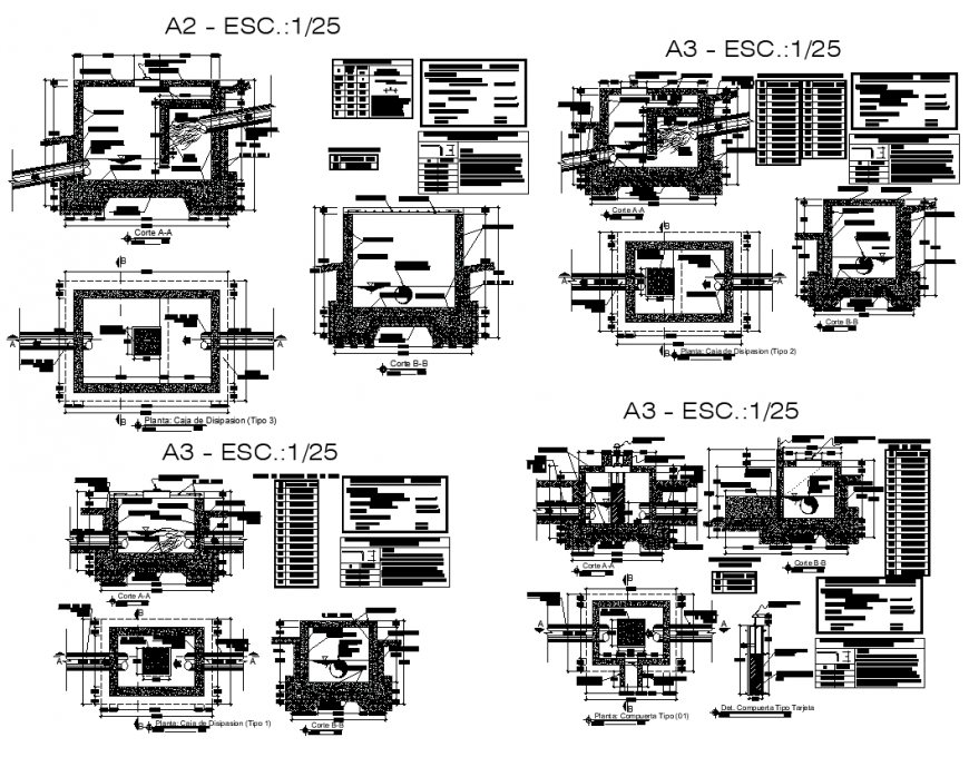 Water tank structure 2d view layout autocad file