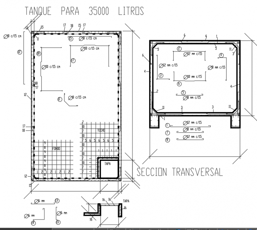Water tank top plan in dwg AutoCAD file.