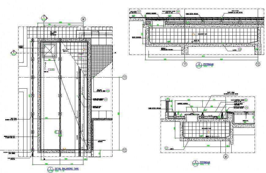 Water tank units drawings detail 2d view plan