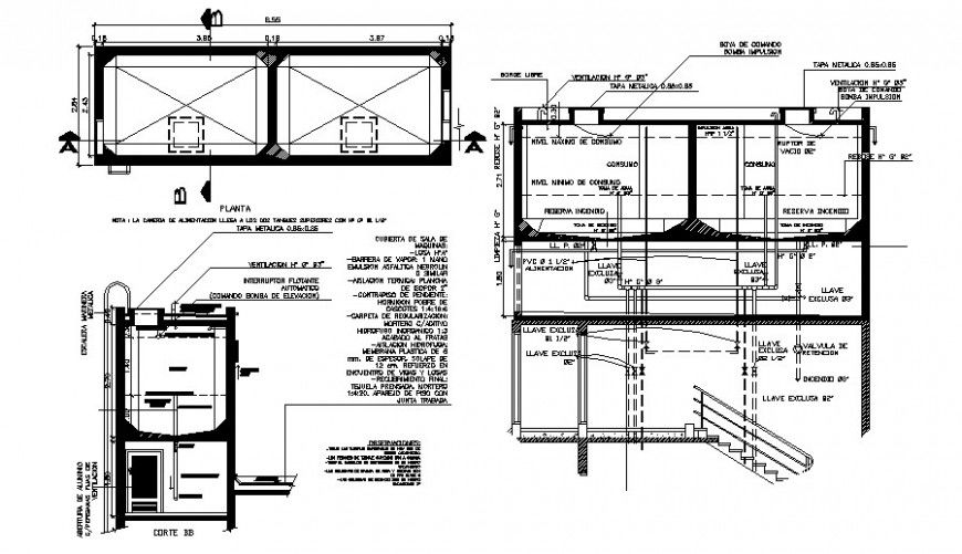 Water tank units drawings detail 2d view plan and section autocad file