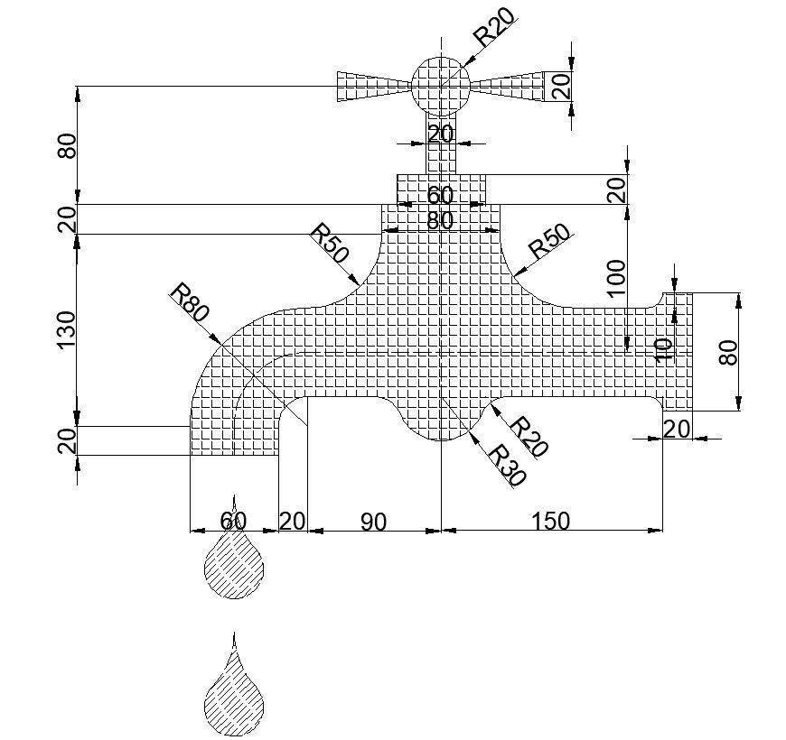Water tap detail elevation 2d drawing in autocad