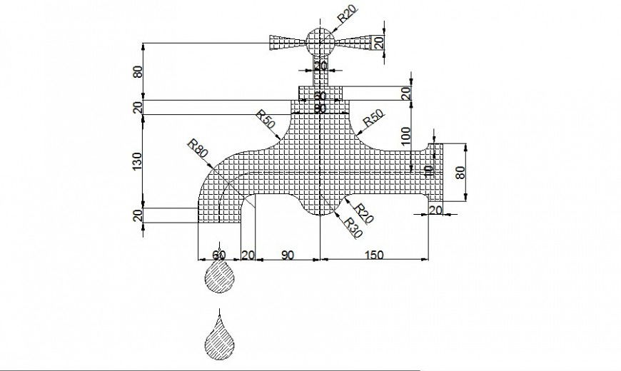 Water tap side section cad drawing details dwg file