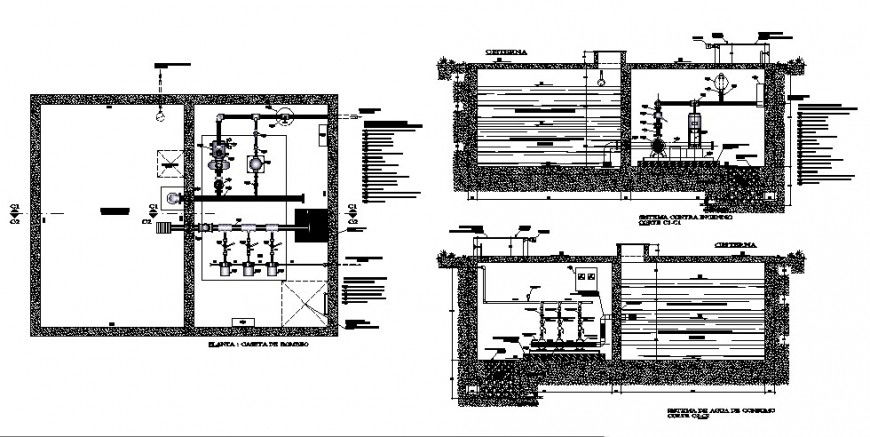 Water treatment and distribution system detail 2d view layout file in autocad format