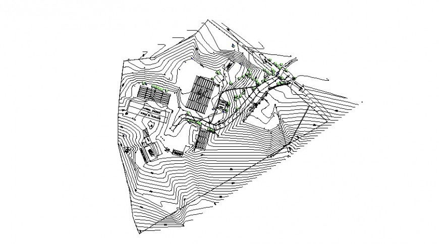 water treatment plant Building contour plan drawing in dwg file.
