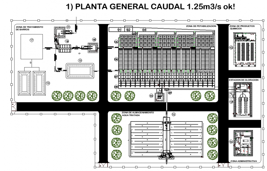 Water treatment plant drawing in dwg file.