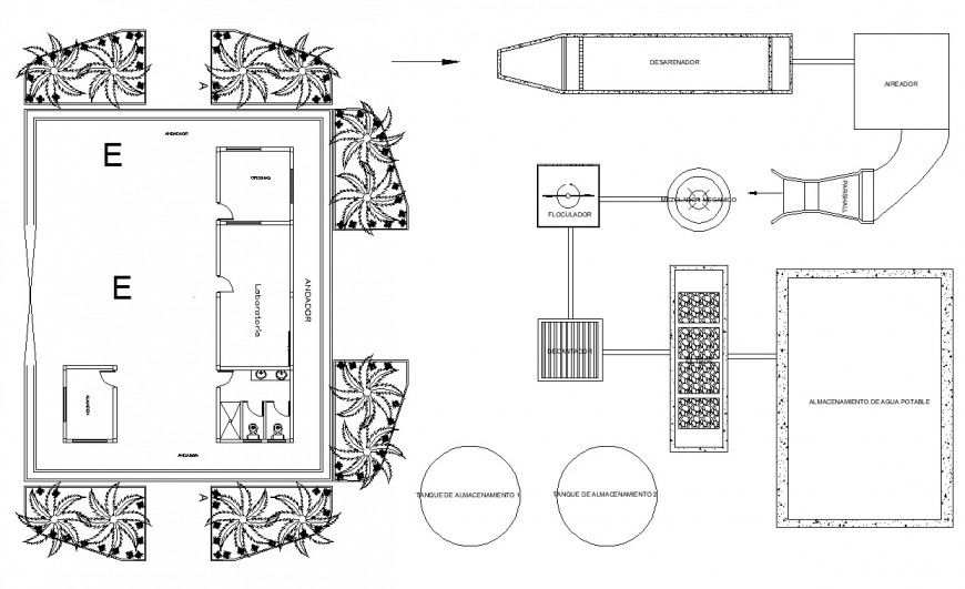 Water treatment plant structure detail 2d view layout file in autocad format