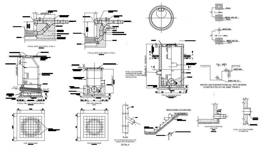 waterline connection section plan autocad file