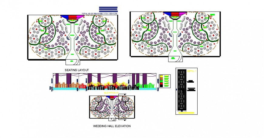 Wedding hall building detail 2d view CAD construction block layout file in dwg format