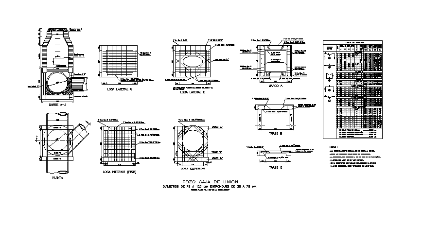 Well union box of building floors constructive structure details dwg file