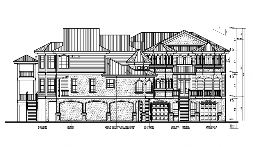 West side design of architectural part of bungalows dwg file