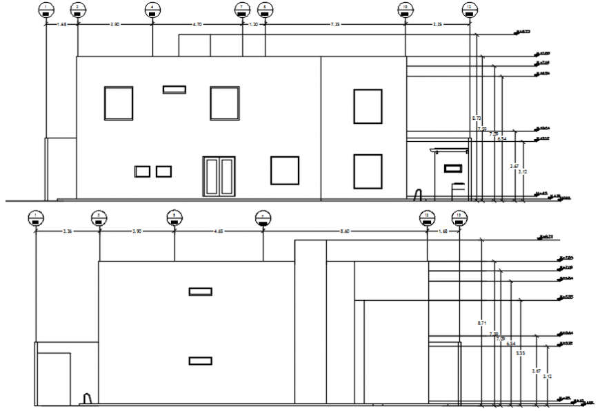 West side elevation of residential area in AutoCAD software