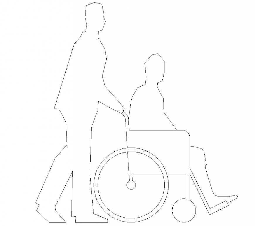 Wheel chair with patient and patient relative side view dwg file