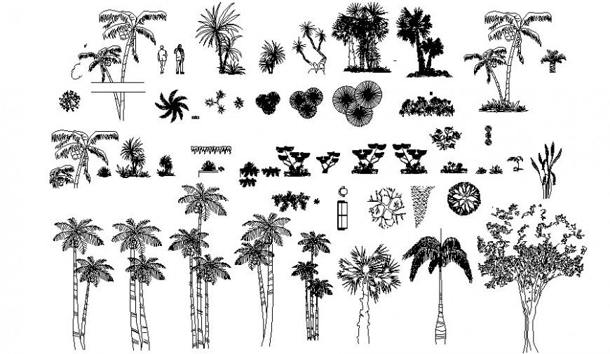 Wild tree and plants elevation blocks drawing details dwg file