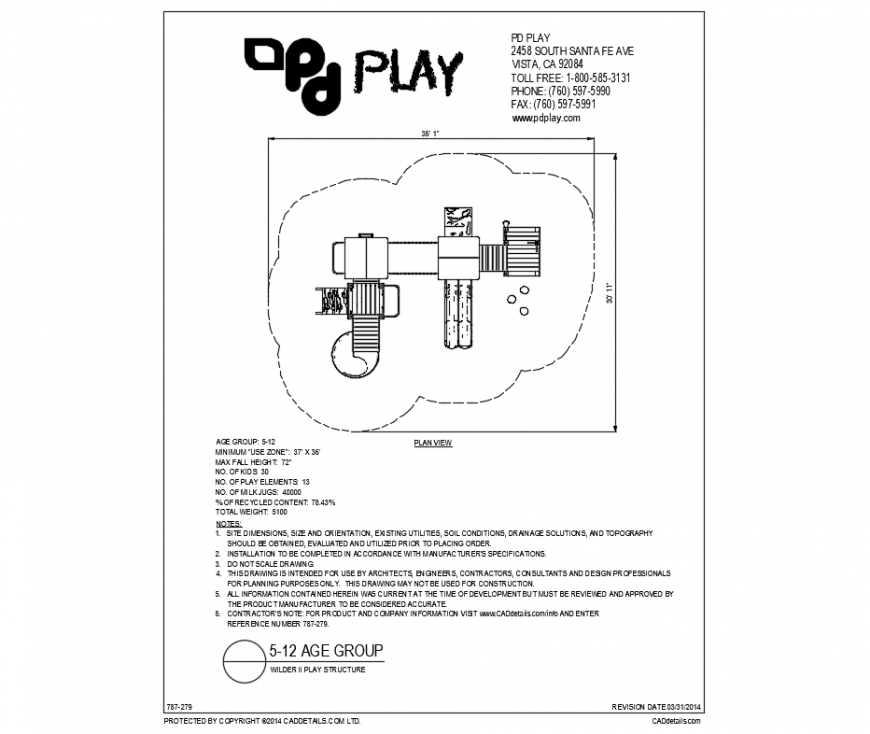 Wilder kinder garden play structure with plan details dwg file