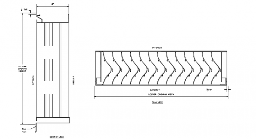 Wind driven rain louvres sectional detail auto cad file